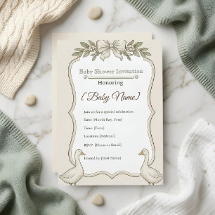 elegant neutral vintage  baby shower inv invitation