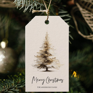 Elegant Neutral Watercolor Christmas Tree Gift Tags