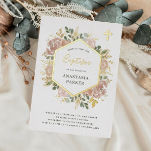 Elegant Neutral Watercolor Floral Baptism   Gold