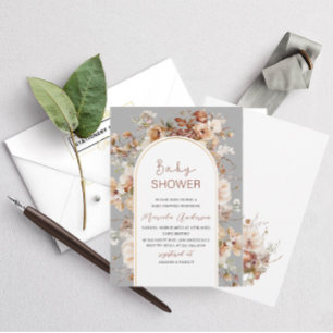 Elegant Neutral Watercolor Flowers Baby Shower Invitation
