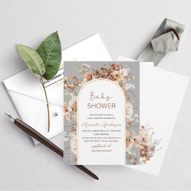 Elegant Neutral Watercolor Flowers Baby Shower Invitation (Creator Uploaded)