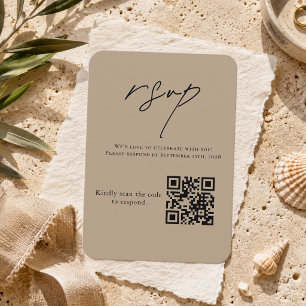 Elegant Neutral Wedding RSVP QR Code Response Enclosure Card