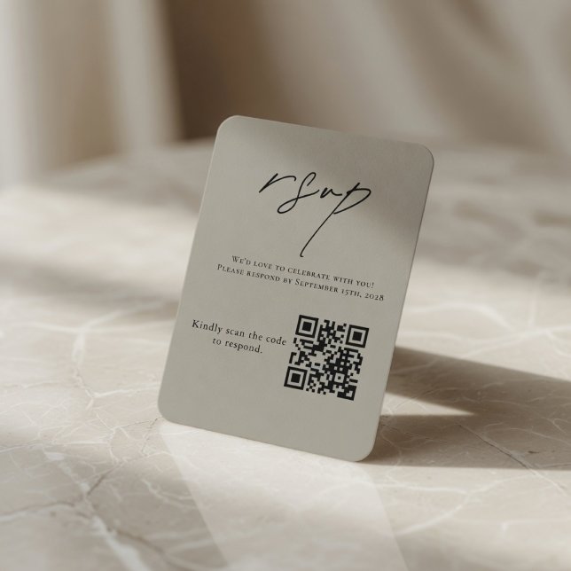 Elegant Neutral Wedding RSVP QR Code Response  Enclosure Card (Creator Uploaded)
