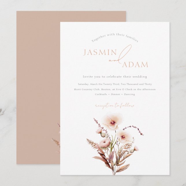 Elegant Neutral Wildflower Wedding Invitation (Front/Back)
