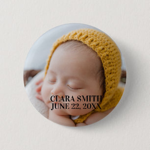 Elegant new baby announcement 6 cm round badge