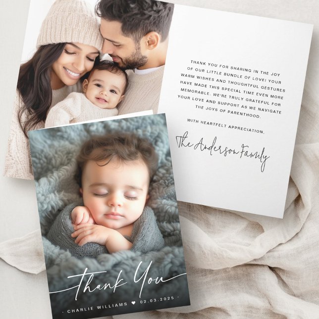Elegant new baby announcement photo thank you (Elegant new baby announcement photo thank you)