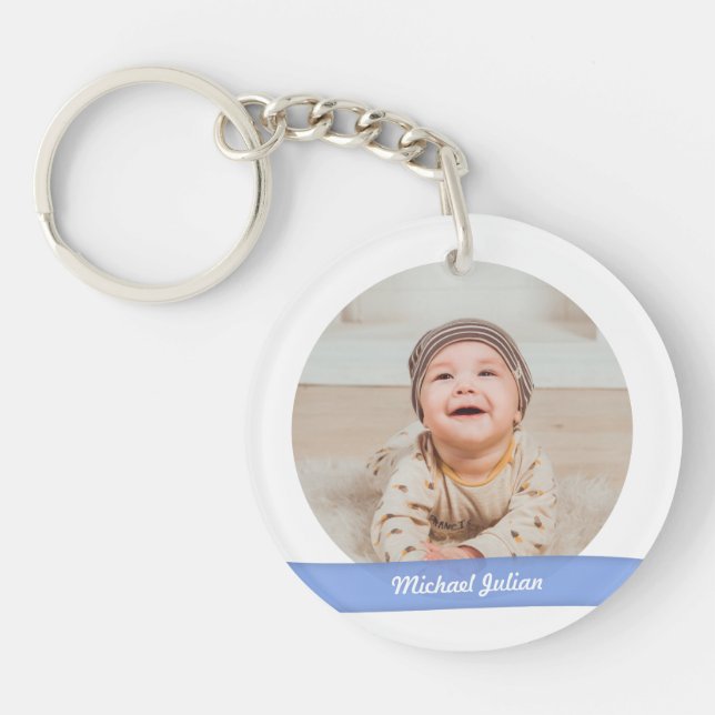 Elegant New Baby Boy Girl Twins Photos Keepsake Key Ring (Front)