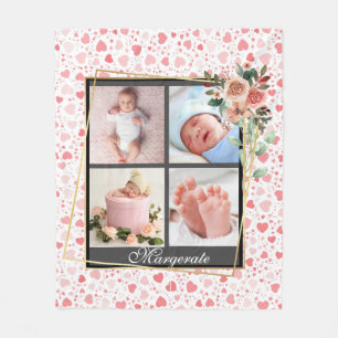 Elegant New Baby Personalised 4 Photo Collage Fleece Blanket