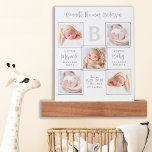 Elegant New Baby Personalised 5 Photo Collage  Picture Ledge<br><div class="desc">Celebrate your new baby with these elegant and unique photo collage birth stats photo collage picture ledge. Customise with 5 of your photos, and personalise with monogram initial, name, birth stats. Inspirational quote: "A little Miracle sent from above, a sweet Baby to cuddle and love" . COPYRIGHT © 2020 Judy...</div>