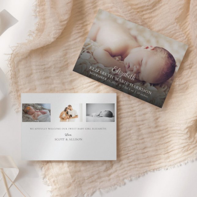 Elegant New Baby Photo Birth Announcement Card (Creator Uploaded)