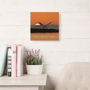 Elegant New Beginnings Inspirational Sunrise Square Wall Clock