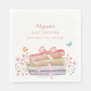 Elegant New Chapter Floral Bow Book Baby Shower Napkin