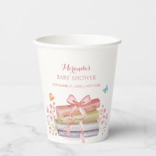 Elegant New Chapter Floral Bow Book Baby Shower Paper Cups