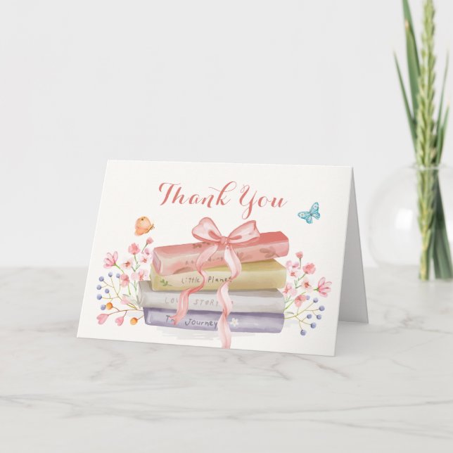 Elegant New Chapter Floral Bow Book Baby Shower Thank You Card (Front)