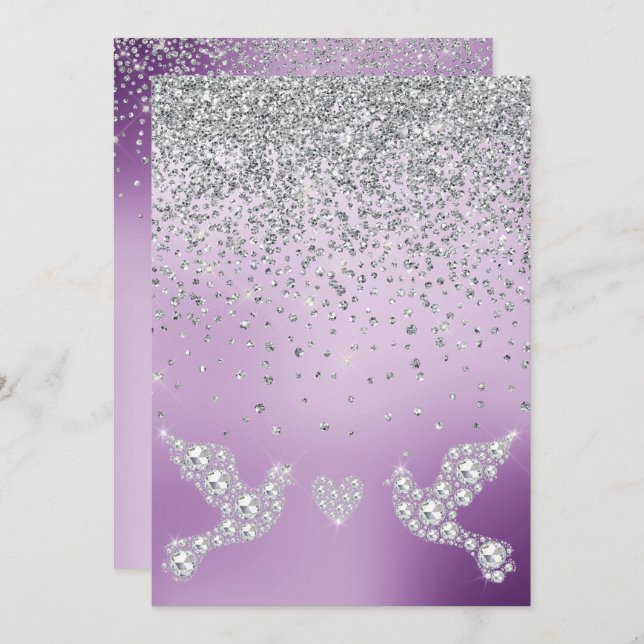 ELEGANT New crystal diamond wedding purple lilac Invitation (Front/Back)