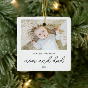 Elegant New Parents 1st Christmas Baby Photo  Ceramic Ornament
