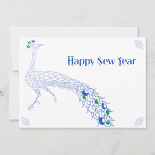 Elegant New Year blank card in peacock blue, green
