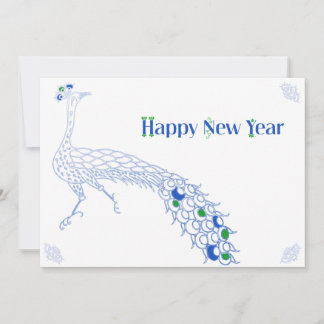 Elegant New Year blank card in peacock blue, green