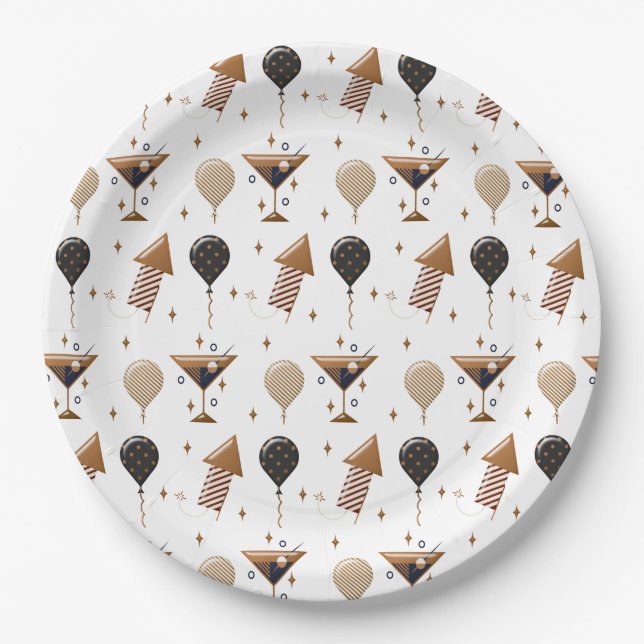 Elegant New Year Celebration Party Pattern Paper Plate (Front)