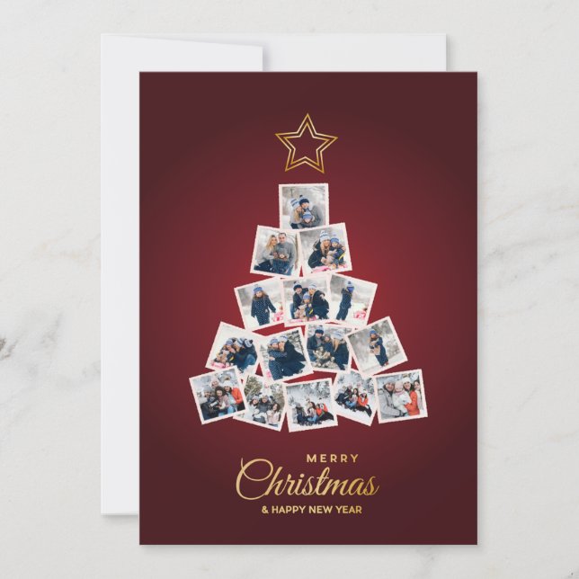 Elegant New Year & Christmas Tree 15 Family Photo Holiday Card (Front)