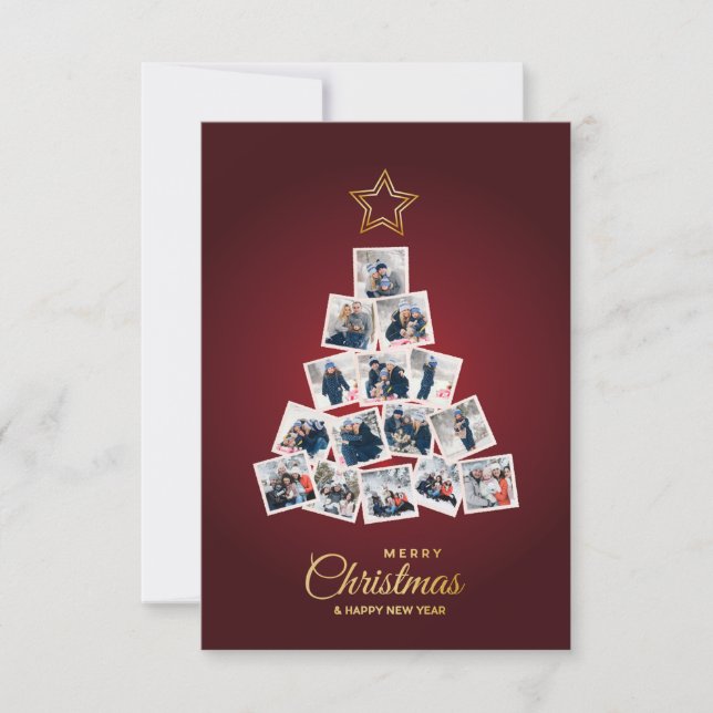 Elegant New Year & Christmas Tree 15 Family Photo Thank You Card (Front)