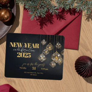 Elegant New Year Crystal and Gold Lanterns Invitation