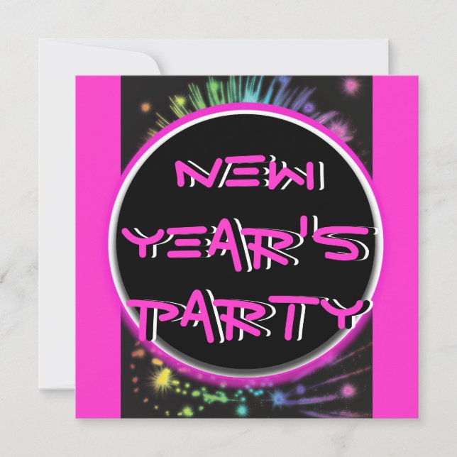 Elegant New Year holiday party hot pink black Invitation (Front)