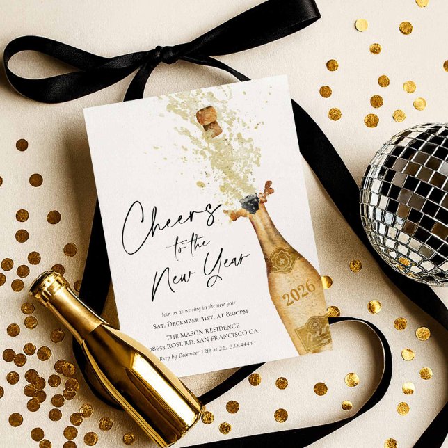 Elegant New Year Party Invitation (New Years Black and Gold Invitation)