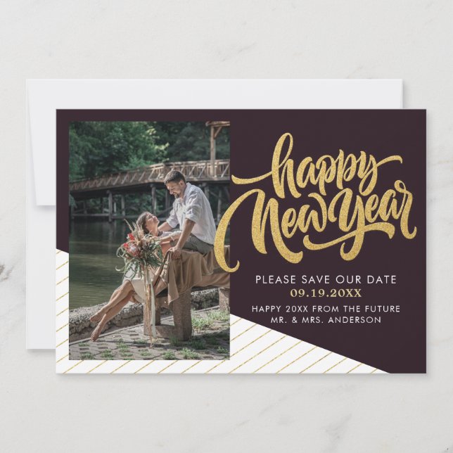 Elegant New Year Photo  Save The Date (Front)