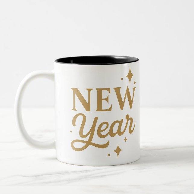 Elegant New Year Two-Tone Coffee Mug (Left)