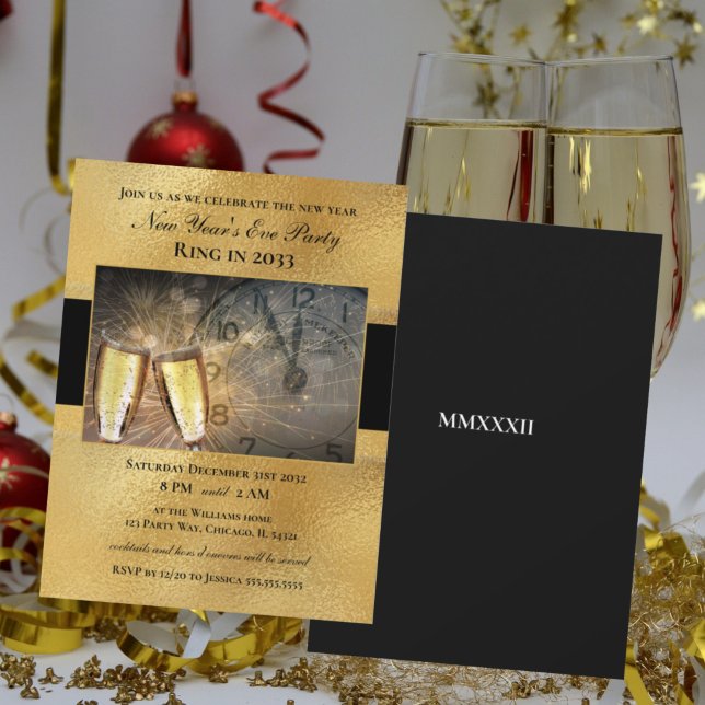 Elegant New Year's Eve Black Gold Party Invitation (Creator Uploaded)