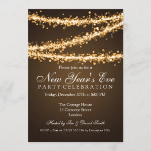Elegant  New Years Eve Gold String Lights Invitation