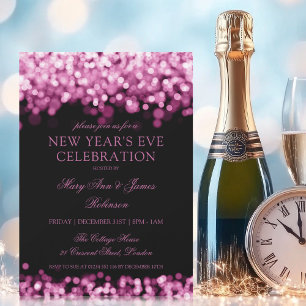 Elegant New Years Eve Hot Pink Shimmering Lights Invitation