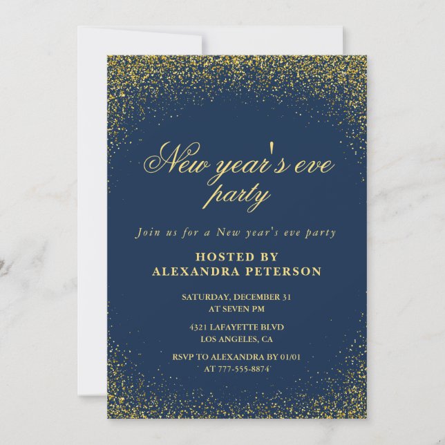 Elegant New year's eve invitation Gold Navy Glam (Front)