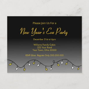 Elegant New Year's Eve Party 2026 Black Gold  Invitation Postcard