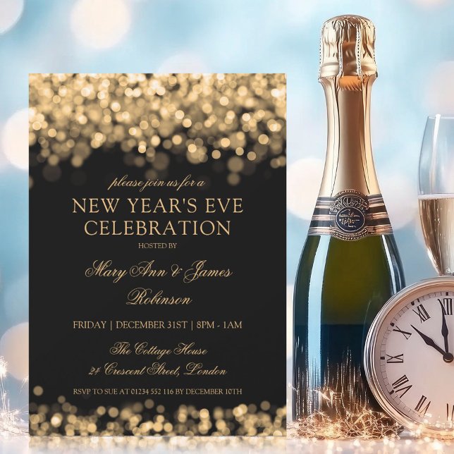 Elegant New Years Eve Party Gold Shimmering Lights Invitation (Creator Uploaded)