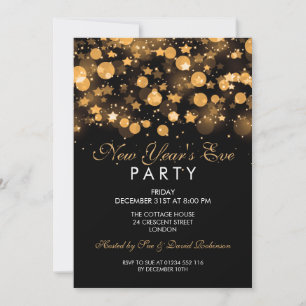 Elegant New Years Eve Party Gold Sparkling Stars Invitation