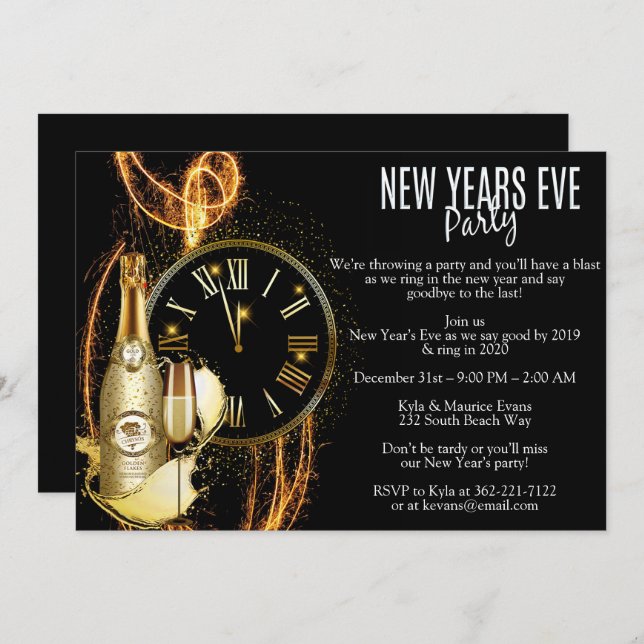 Elegant New Years Eve Party Invitation (Front/Back)