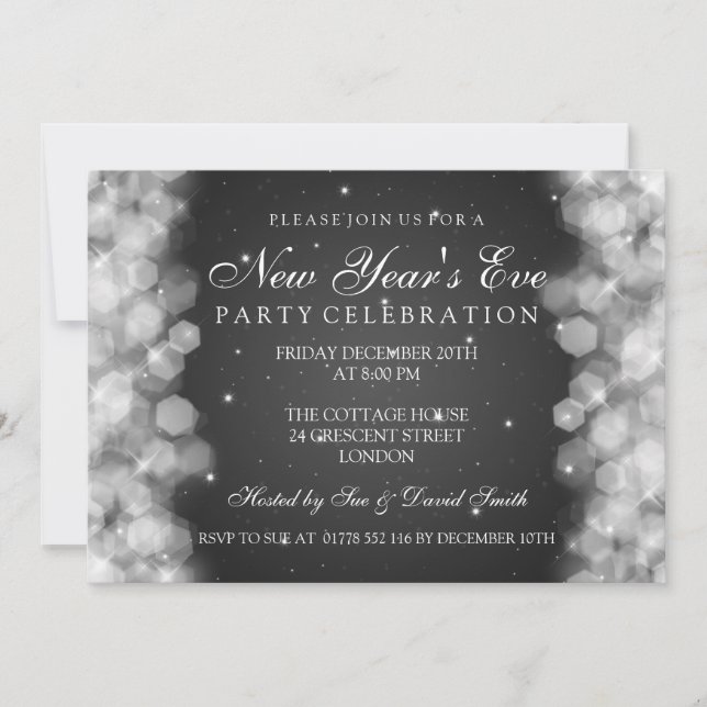 Elegant  New Years Eve Party Sparkle Black Invitation (Front)