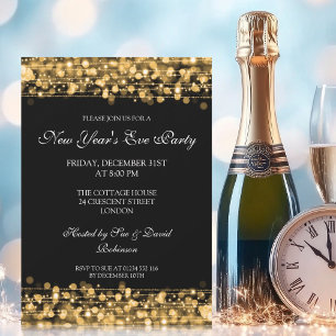Elegant New Years Eve Party Sparkles Gold Invitation