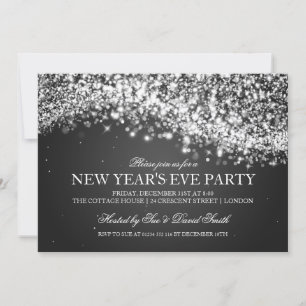 Elegant New Years Eve Party Sparkling Wave Black Invitation