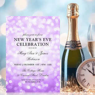 Elegant New Years Eve Purple Bokeh Lights Invitation