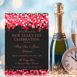 Elegant New Years Eve Red Shimmering Lights Invitation