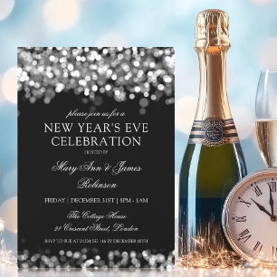 Elegant New Years Eve Silver Shimmering Lights Invitation