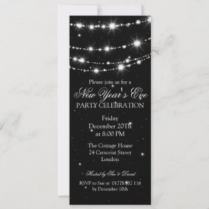Elegant  New Years Eve Sparkling Chain Black Invitation