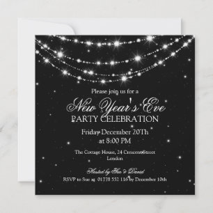 Elegant  New Years Eve Sparkling Chain Black Invitation