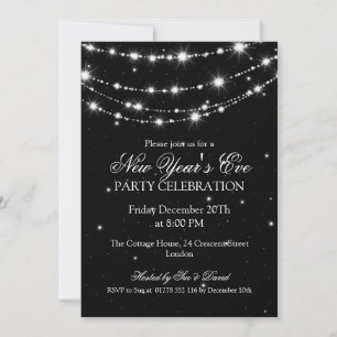 Elegant  New Years Eve Sparkling Chain Black Invitation