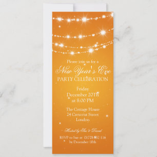 Elegant  New Years Eve Sparkling Chain Orange Invitation