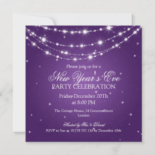 Elegant  New Years Eve Sparkling Chain Purple Invitation