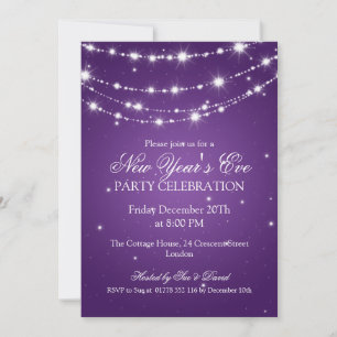 Elegant  New Years Eve Sparkling Chain Purple Invitation
